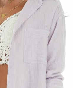 La Miel Tops Thistle Button Up Top With Frayed Edges Detail