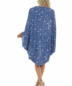 Davi & Dani Dusty Blue Floral Cocoon Hem Open Front Kimono 14 Davi & Dani Dusty Blue Floral Cocoon Hem Open Front Kimono