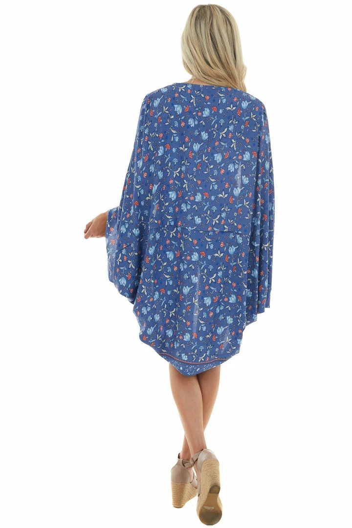Davi & Dani Dusty Blue Floral Cocoon Hem Open Front Kimono 8 Davi & Dani Dusty Blue Floral Cocoon Hem Open Front Kimono
