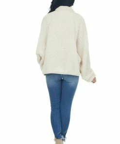 Peach Love Outerwear Ivory Button Down Long Sleeve Sherpa Jacket