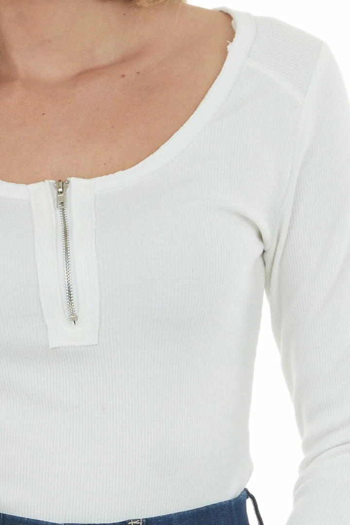 143 Story Tops Off White Henley Zipper Long Sleeve Bodysuit 11 143 Story Tops Off White Henley Zipper Long Sleeve Bodysuit