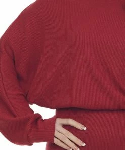 Lime Lush Cherry Ribbed Off Shoulder Dolman Sleeve Dress