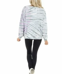 Easel Dusty Blue And Iris Purple Tie Dye Loose Fit Pullover