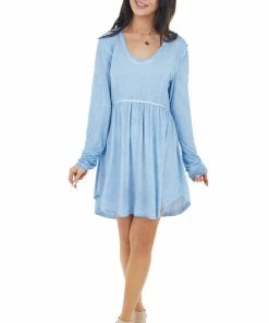L Love Cornflower Blue Long Sleeve Dress With Raw Seam Details 32 L Love Cornflower Blue Long Sleeve Dress With Raw Seam Details