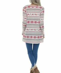 HEIMISH Vanilla Holiday Print V Neck Knit Top Tops