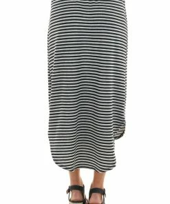Vanilla Bay Heather Grey Striped High Low Midi Knit Skirt