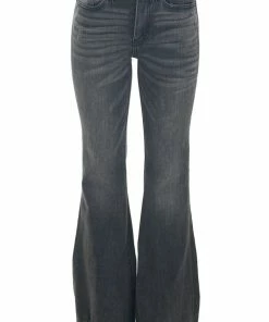 Risen Bottoms Vintage Black High Rise Raw Hem Flare Fit Jeans