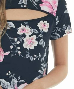 HEIMISH Black Floral Print Knit Top With Chest Cut Out Tops 17 HEIMISH Black Floral Print Knit Top With Chest Cut Out Tops