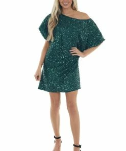 Vine & Love Forest Sequined Short Flowy Sleeve Shift Dress