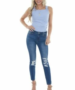 Entro Cornflower Ruched Tank Top With Knot Details Tops 15 Entro Cornflower Ruched Tank Top With Knot Details Tops