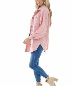 BiBi Bubblegum Acid Wash Oversized Shacket Tops