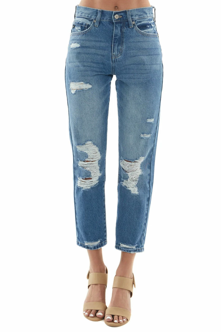 KanCan Medium Wash High Rise Distressed Mom Jeans 8 KanCan Medium Wash High Rise Distressed Mom Jeans