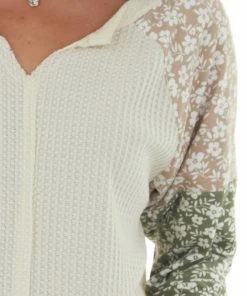 143 Story Rich Champagne Floral Colorblock Knit Top