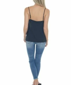 143 Story Black Scalloped Woven Top With Side Slits