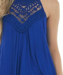 CY Fashion Royal Blue Short Dress With Lace Front And Keyhole Back