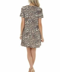 HEIMISH Dresses Beige Leopard Print Dress With Button Detail