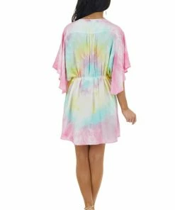 Davi & Dani Dresses Multicolor Tie Dye Short Sleeve Button Dress