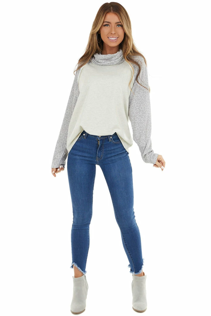 12PM Oatmeal Raglan Top With Contrast Sleeves And Cowl Neck Tops 18 12PM Oatmeal Raglan Top With Contrast Sleeves And Cowl Neck Tops