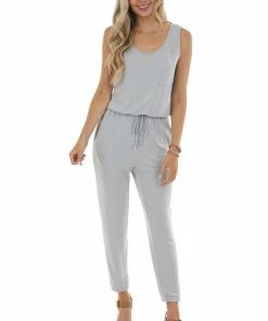 143 Story Heather Grey Sleeveless Jumpsuit With Pocket Dresses