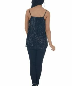 143 Story Tops Black Sequin Square Neck Adjustable Strap Tank 32 143 Story Tops Black Sequin Square Neck Adjustable Strap Tank