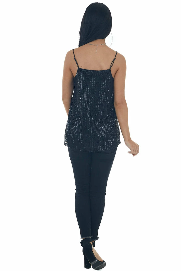 143 Story Tops Black Sequin Square Neck Adjustable Strap Tank 17 143 Story Tops Black Sequin Square Neck Adjustable Strap Tank