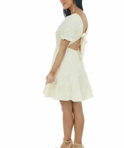 Hayden Vanilla Smocked Cut Out Back Short Dress Dresses