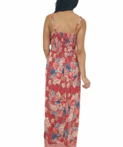 ANGIE Raspberry Floral Print Sleeveless Maxi Dress
