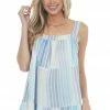 Davi & Dani Tops Navy Multicolor Striped Tank Top With Pockets