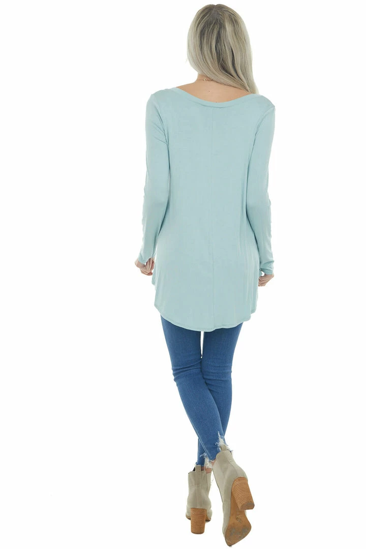 ZENANA Arctic Blue Rounded Hem V Neck Soft Knit Top 12 ZENANA Arctic Blue Rounded Hem V Neck Soft Knit Top