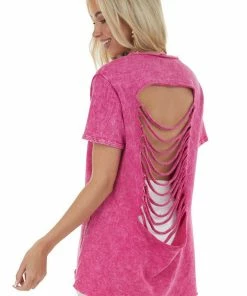 Blue Buttercup Tops Mulberry Mineral Wash Top With Cut Outs