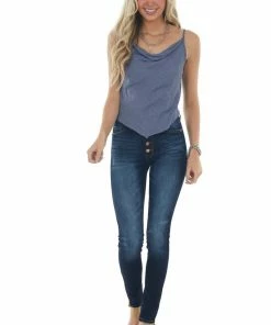 Blue Buttercup Tops Stormy Leopard Draped Neck Handkerchief Cami 12 Blue Buttercup Tops Stormy Leopard Draped Neck Handkerchief Cami