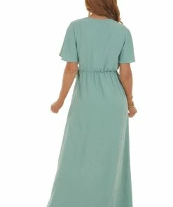 Vanilla Bay Light Juniper Surplice Maxi Dress With Slit