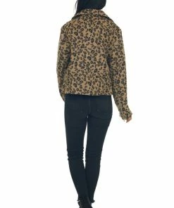143 Story Outerwear Peanut Brown Leopard Brushed Knit Moto Jacket