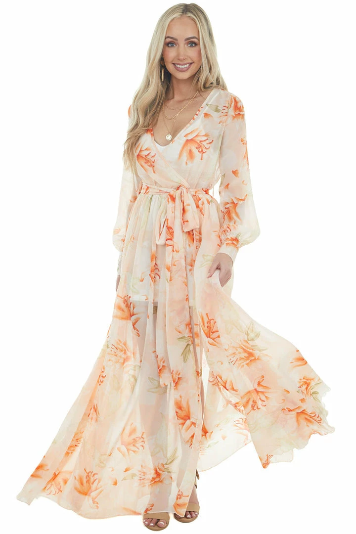 Bighit Fashion Light Peach Floral Print Long Sleeve Sheer Woven Maxi Dress Dresses 15 Bighit Fashion Light Peach Floral Print Long Sleeve Sheer Woven Maxi Dress Dresses