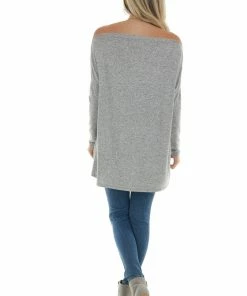 BiBi Tops Dove Grey Two Tone Off The Shoulder Long Sleeve Knit Top 31 BiBi Tops Dove Grey Two Tone Off The Shoulder Long Sleeve Knit Top