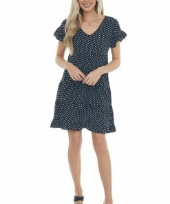ANGIE Dresses Black And Off White Polka Dot Tiered Dress