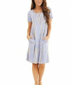 Hailey & Co Dresses Light Periwinkle Short Tie Dye Dress With Criss Cross Back
