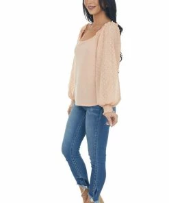 Hailey & Co Peach Crinkled Swiss Dot Long Sleeve Top Tops 26 Hailey & Co Peach Crinkled Swiss Dot Long Sleeve Top Tops