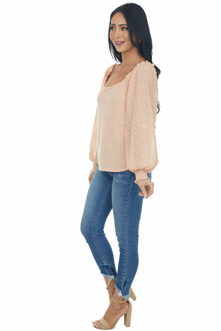 Hailey & Co Peach Crinkled Swiss Dot Long Sleeve Top Tops 14 Hailey & Co Peach Crinkled Swiss Dot Long Sleeve Top Tops
