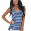 143 Story Catalina Blue Striped Sleeveless Top With Ruched Side Detail Tops