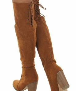 Intouch Footwear Sepia Faux Suede Lace Up Back Tall Boots Shoes