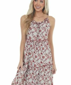 Ces Femme Dresses Ivory And Cherry Floral Print Short Dress