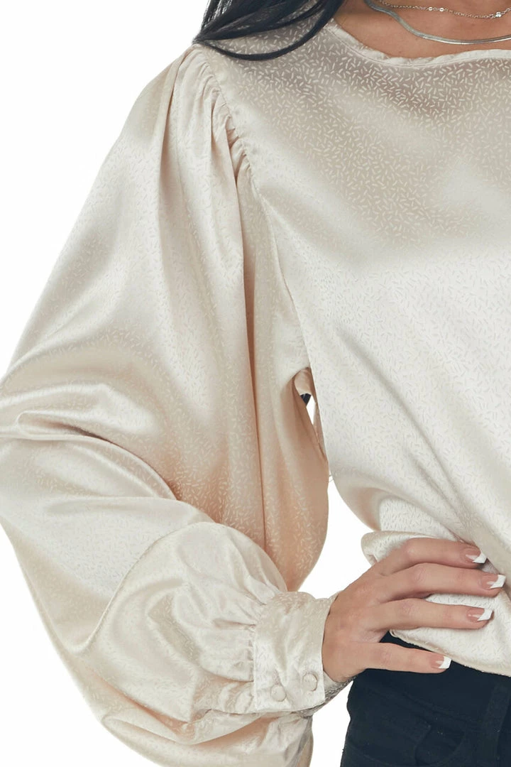 Vine & Love Champagne Printed Long Sleeve Satin Blouse 15 Vine & Love Champagne Printed Long Sleeve Satin Blouse