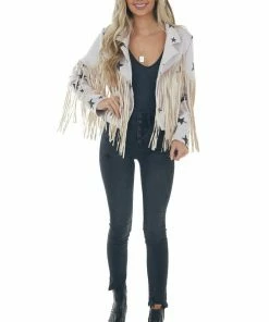 Fantastic Fawn Pastel Mauve And Black Star Faux Suede Jacket