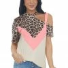 143 Story Beige And Neon Pink Leopard Print Top Tops