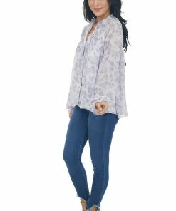 Entro Tops Lilac Long Sleeve Floral Button Up Blouse 25 Entro Tops Lilac Long Sleeve Floral Button Up Blouse
