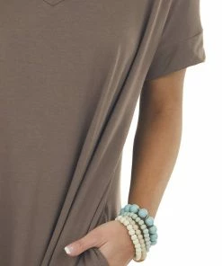 ZENANA Dresses Coffee Short Sleeve Maxi Dress With Side Slits