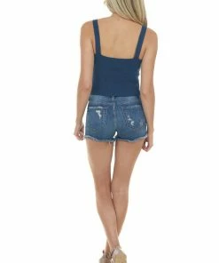 HYFVE Tops Navy Blue V Neck Sweater Knit Crop Tank Top