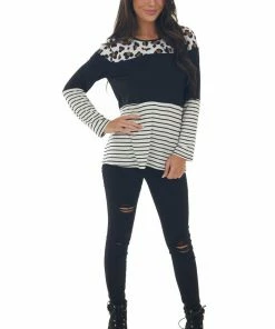 HEIMISH Black Colorblock Leopard Print Long Sleeve Top