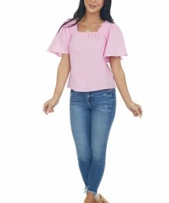 Entro Tops Bubblegum Pink Short Flare Sleeve Top
